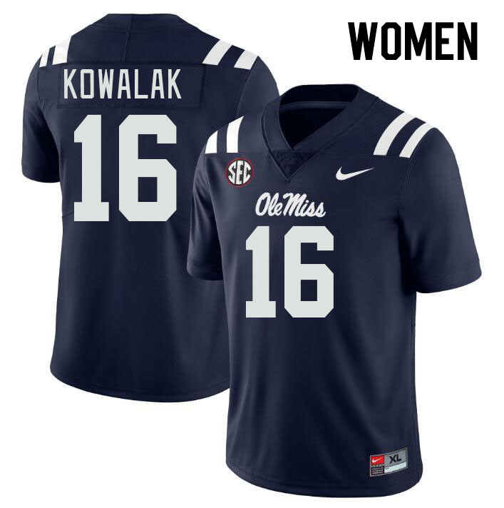 Women #16 Justin Kowalak Ole Miss Rebels College Football Jerseys Stitched-Navy